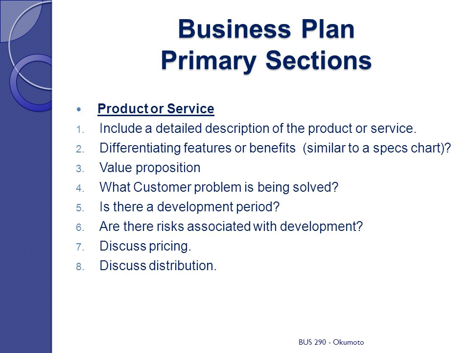 business plan product or service description